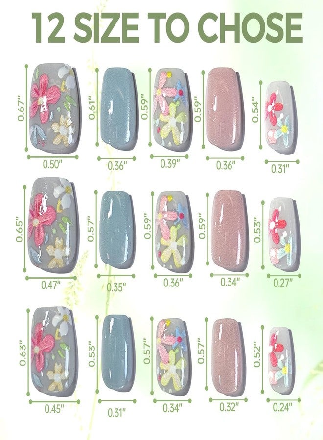 ABOLINE Cat Eye Short Round Press On Nails, Fake Nails with Designs-Colorful Flowers Beige French Tip, Glossy Gel Finish Reusable Glue On Nail, Stick on Nail for Women, 4 Style, Summer - Image 2